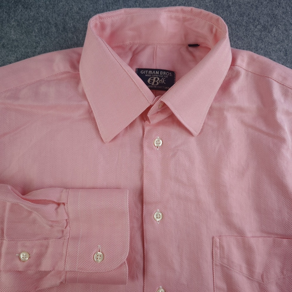 Gitman Bro's‎ Dress Shirt Mens 16 33 Pink Herringbone Point Collar Vintage